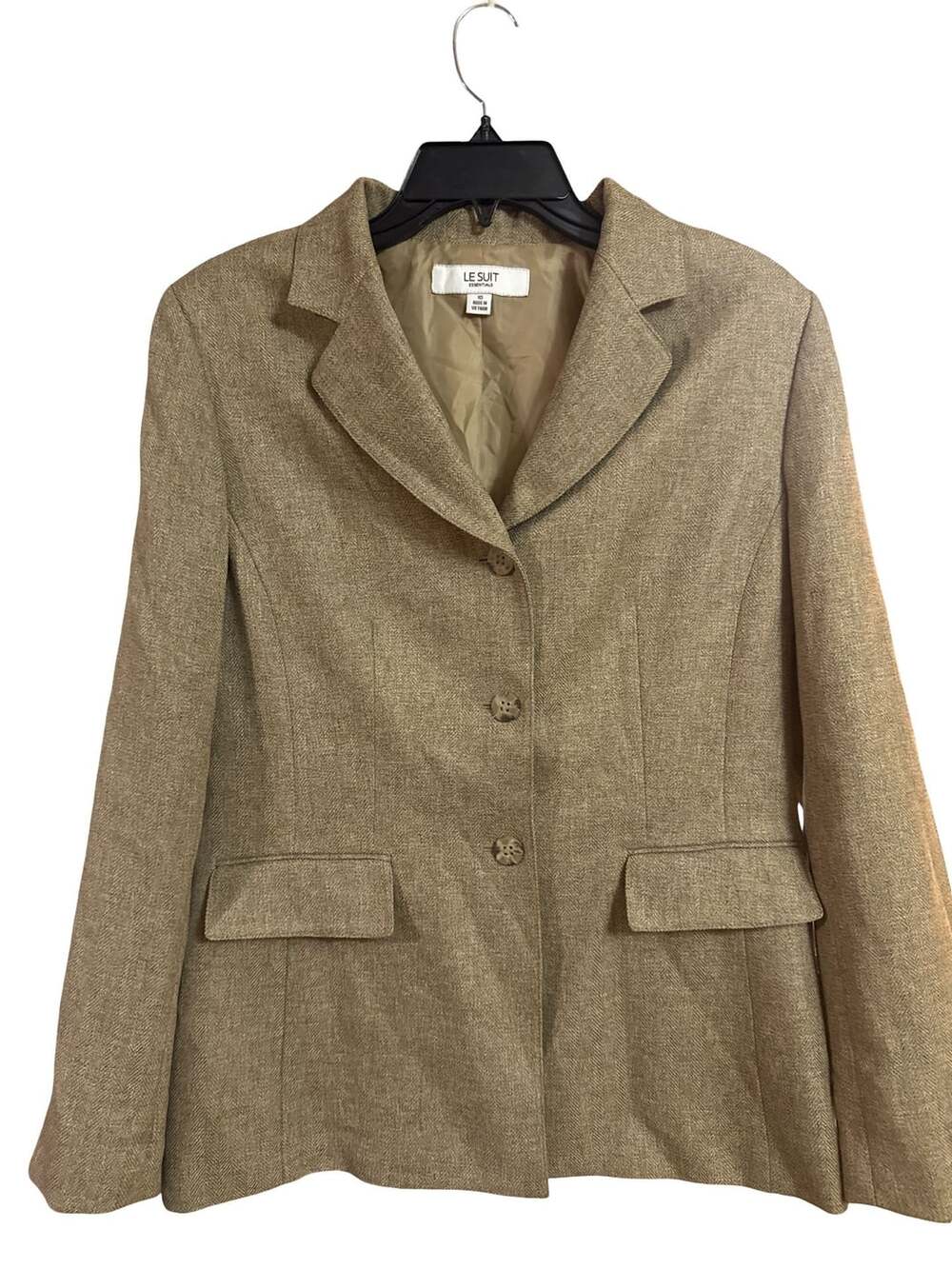 Le Suit Blazer Jacket Size 10 Brown Tweed Single Breasted Career Office